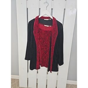 French Laundry Velvet Layered Fitted Stretch Cami Cardigan Whimsygoth Vamp Large